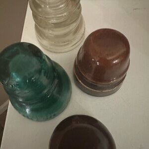 Green Glass and Brown Ceramic Home Accents Set